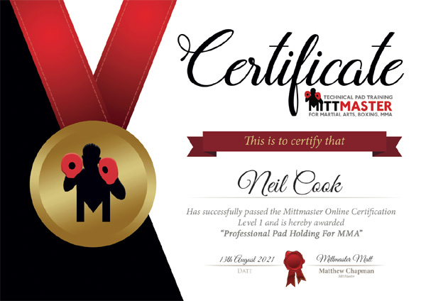 Pad training certificate - Neil Cook